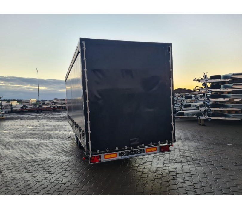 Remorque porte-voitures 620 x 210 x 240 cm avec rideaux coulissants sur 2 côtés, poids total autorisé en charge jusqu'à 3 500 kg, transporteur universel – Image 14