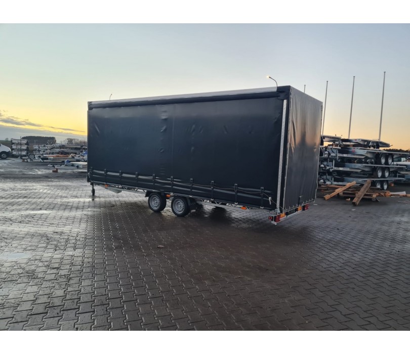 Remorque porte-voitures 620 x 210 x 240 cm avec rideaux coulissants sur 2 côtés, poids total autorisé en charge jusqu'à 3 500 kg, transporteur universel – Image 11