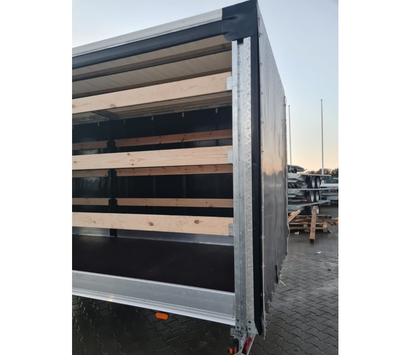 Remorque porte-voitures 620 x 210 x 240 cm avec rideaux coulissants sur 2 côtés, poids total autorisé en charge jusqu'à 3 500 kg, transporteur universel – Image 5