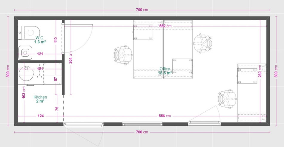 Conteneur de bureau 21 m² avec WC et kitchenette – Image 9